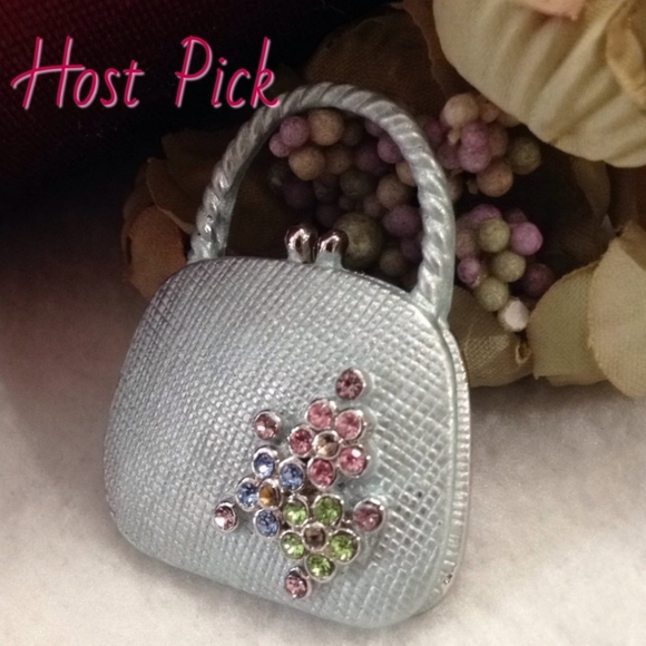 Vintage Jewelry - Unique Vintage Brooch Handbag Purse Pin Slate Blue 23 Colorful Jewels Flowers